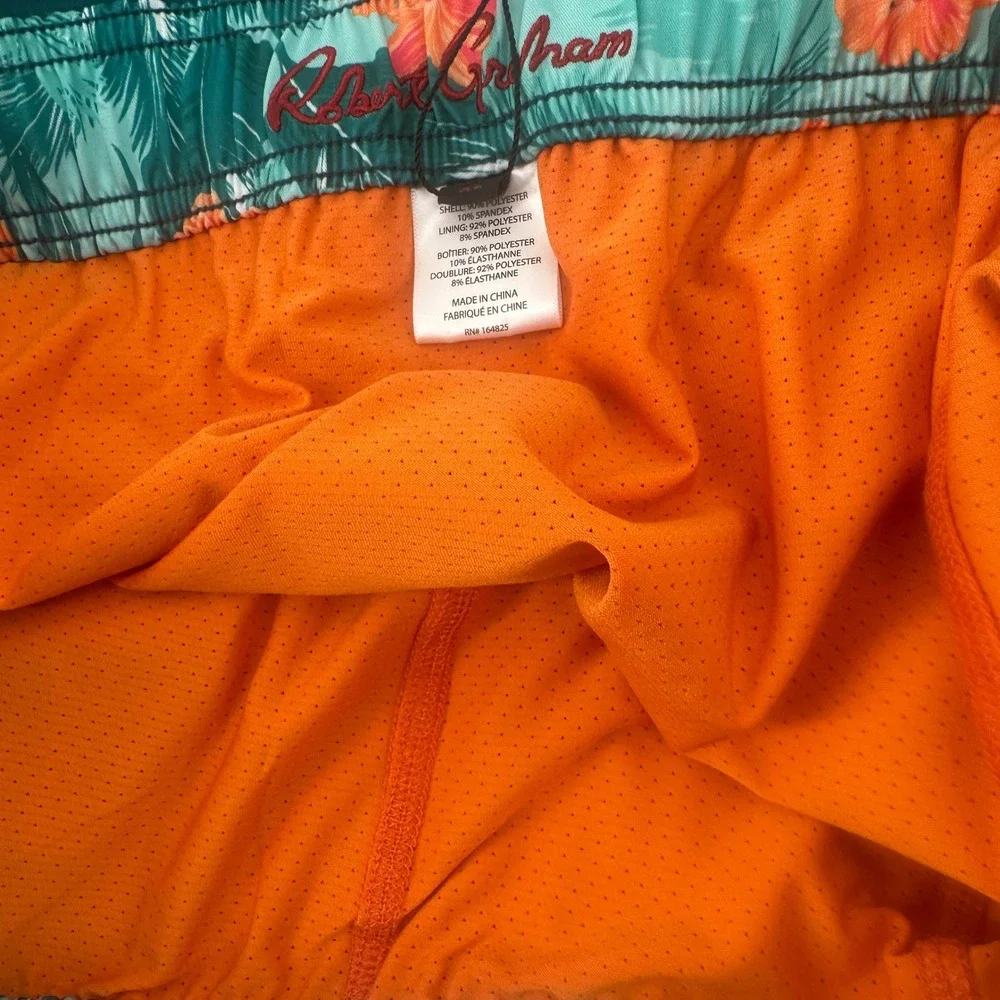 Robert Graham Swim Trunks Mens XL Teal Floral Pocket Regular Fit Modern NEW
